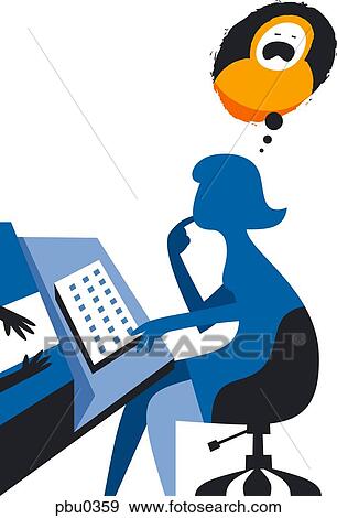 An illustration of a woman sitting at a work desk with a thought bubble above and a baby crying View Large Illustration Stock Illustration - An illustration of a woman sitting at a work desk with a thought bubble above and a baby crying. Fotosearch