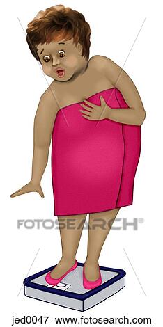 An illustration of a woman standing nervously on weigh scales View Large Illustration Stock Illustration - An illustration of a woman standing nervously on weigh scales. Fotosearch
