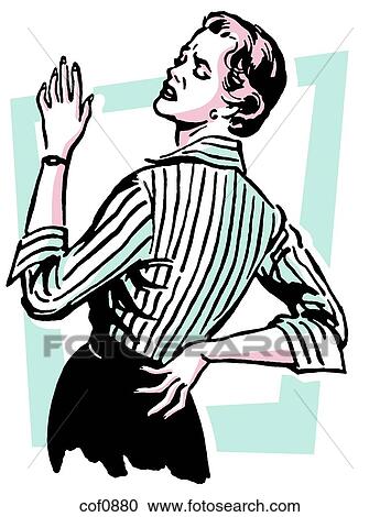 Clipart - An illustration of a woman stretching her back. Fotosearch