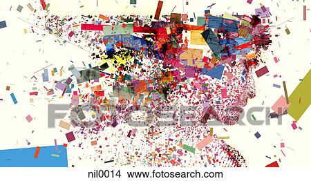 An illustration of a womans head made up of a collection of colorful fragments View Large Illustration Stock Illustration - An illustration of a womans head made up of a collection of colorful fragments. Fotosearch