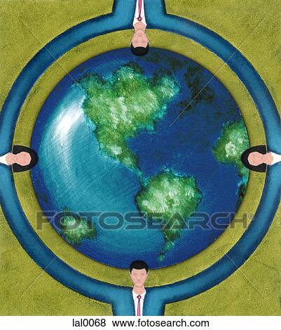Stock Illustration - An illustration of a world globe surrounded by businessmen and women. Fotosearch
