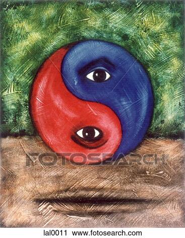 Clip Art - An illustration of a yin and yang symbol with eyes on each side. Fotosearch