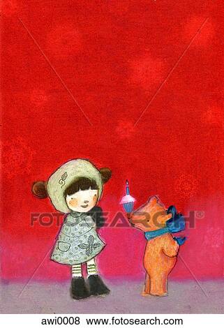 Stock Illustration - An illustration of a young child and bear. Fotosearch