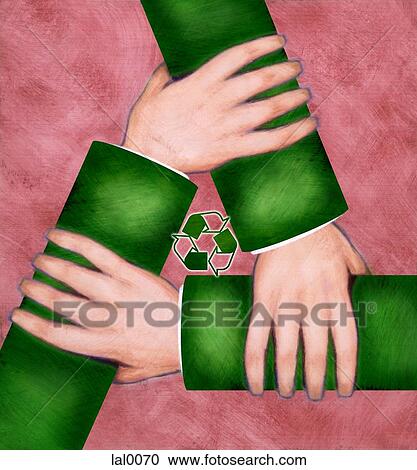 An illustration of linked arms surrounding a recycle symbol View Large Illustration Clipart - An illustration of linked arms surrounding a recycle symbol. Fotosearch