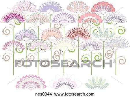Stock Illustration - An illustration of multiple fan shapes on stems in and array of colors. Fotosearch