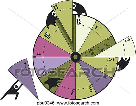 An illustration of numerous figures constructing a clock face pie chart View Large Illustration Stock Illustration - An illustration of numerous figures constructing a clock face pie chart. Fotosearch