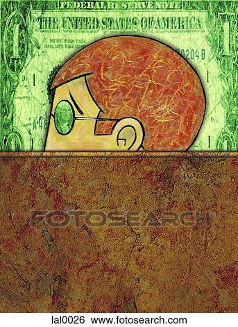 Stock Illustration - An image of a mans head with a dollar bill in the background. Fotosearch