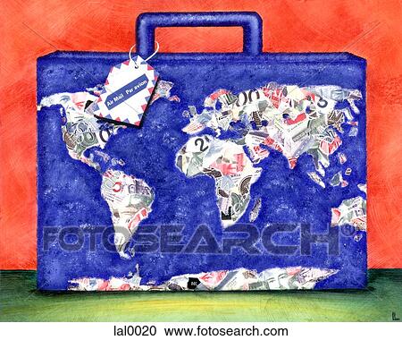 An image of a suite case with a map collage View Large Illustration Clipart - An image of a suite case with a map collage. Fotosearch