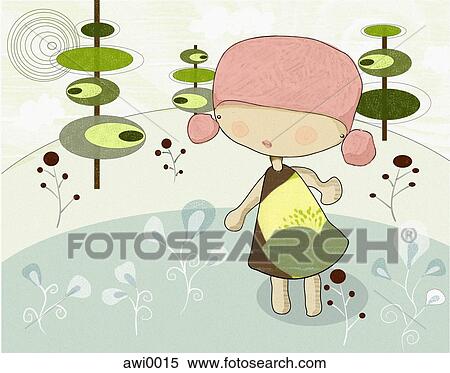 Stock Illustration - An lustration of a young girl in a contemporary style and setting. Fotosearch