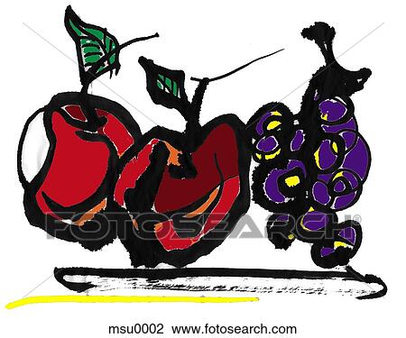 Apple and grapes View Large Illustration Drawing - Apple and grapes. Fotosearch