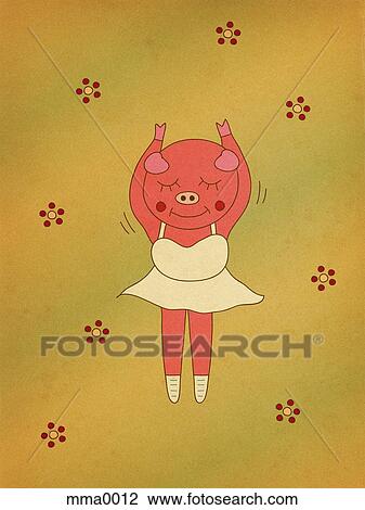 Ballerina pig performing View Large Illustration Drawing - Ballerina pig performing. Fotosearch