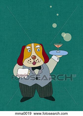 Bartender dog carrying martini View Large Illustration Stock Illustration - Bartender dog carrying martini. Fotosearch