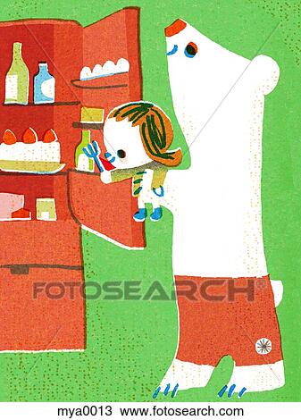 Drawing - Bear lifting child. Fotosearch