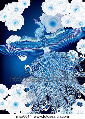 Blue bird with tail spread flying View Large Illustration Stock Illustration - Blue bird with tail spread flying. Fotosearch