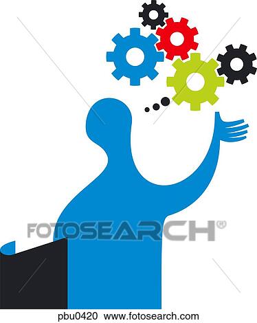 Blue figure and turning cogs View Large Illustration Clipart - Blue figure and turning cogs. Fotosearch