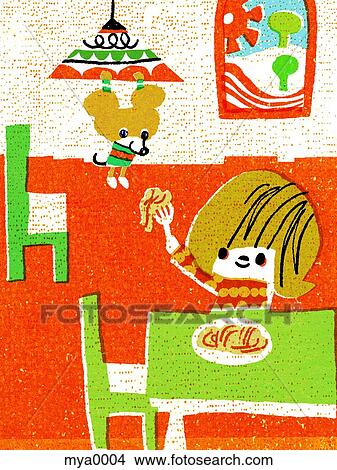 Stock Illustration - Boy eating pasta. Fotosearch