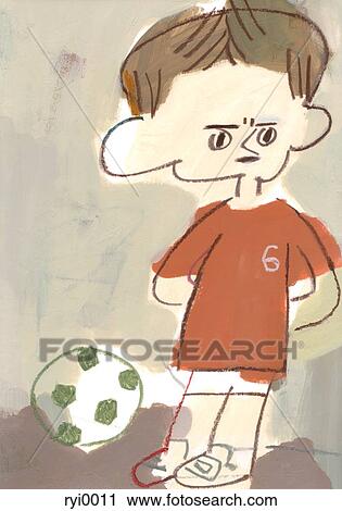 Clip Art - Boy with football. Fotosearch
