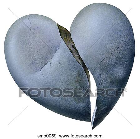 Stock Illustration - Broken heart shaped rock against white background. Fotosearch