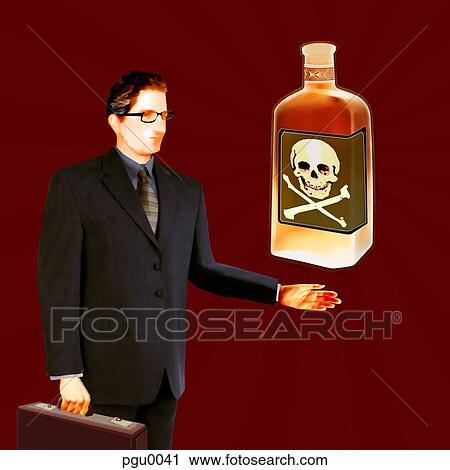 Clip Art - Businessman with bottle of alcohol. Fotosearch