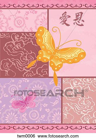 Butterflies and the Chinese characters for Love and Grace View Large Illustration Stock Illustration - Butterflies and the Chinese characters for Love and Grace. Fotosearch