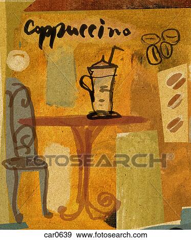 Stock Illustration - Cappuccino on table in café. Fotosearch