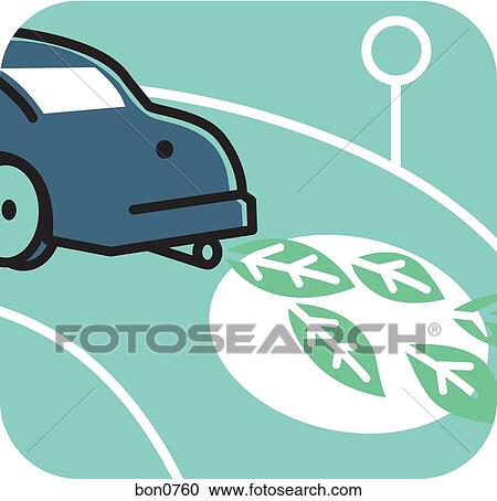 Clipart - Car emitting green leaf fumes. Fotosearch
