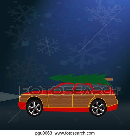 Car with christmas tree on top View Large Illustration Drawing - Car with christmas tree on top. Fotosearch