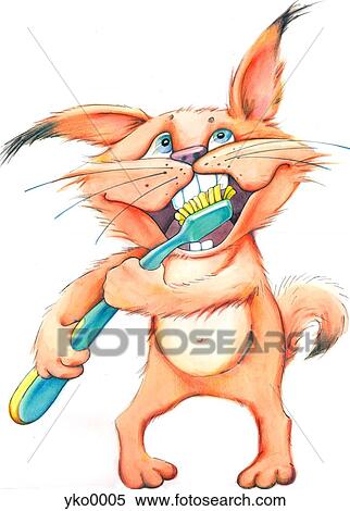 Cat brushing teeth View Large Illustration Stock Illustration - Cat brushing teeth. Fotosearch