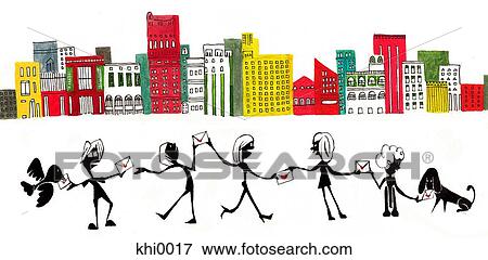 Chain of people in front of city skyline View Large Illustration Stock Illustration - Chain of people in front of city skyline. Fotosearch