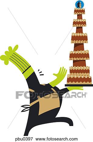 Chef carrying eleven tier chocolate cake View Large Illustration Stock Illustration - Chef carrying eleven tier chocolate cake. Fotosearch