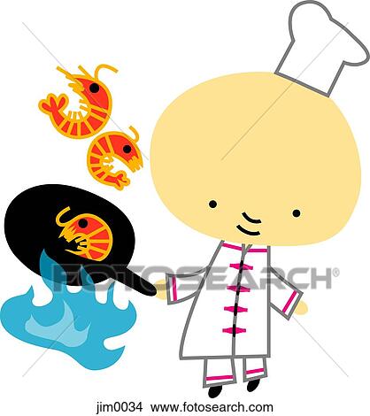 Chef flipping prawns View Large Illustration Stock Illustration - Chef flipping prawns. Fotosearch