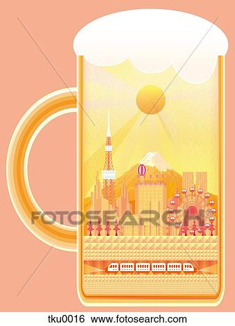 Stock Illustration - City within beer stein. Fotosearch