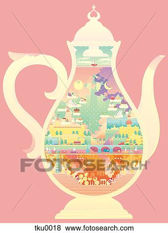 Stock Illustration - City within teapot. Fotosearch