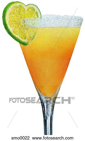 Drawing - Cocktail with heart shaped lime slice. Fotosearch