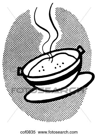 Stock Illustration of A black and white version of a hot bowl of soup ...