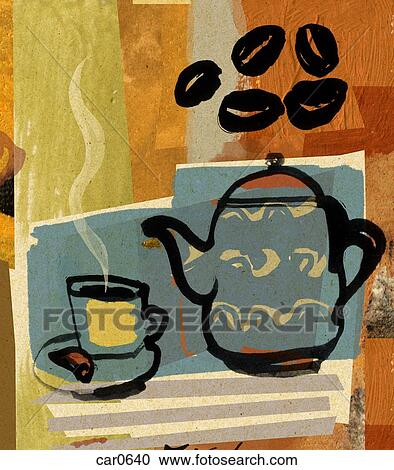 Coffe pot with coffee cup and coffee beans View Large Illustration Clipart - Coffe pot with coffee cup and coffee beans. Fotosearch