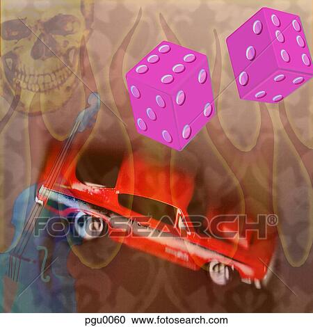 Collage of car, dice, skull and cello View Large Illustration Clipart - Collage of car, dice, skull and cello. Fotosearch