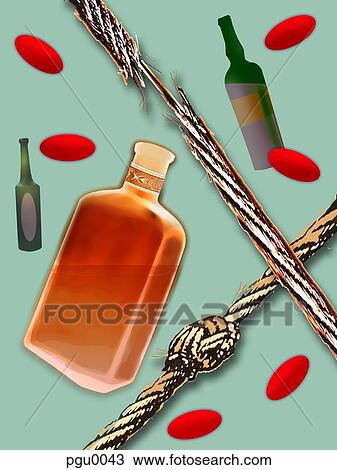 Collage of pills and alcohol View Large Illustration Drawing - Collage of pills and alcohol. Fotosearch