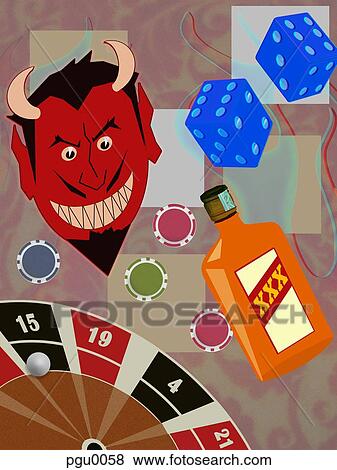Collage of roulette, alcohol and devil View Large Illustration Stock Illustration - Collage of roulette, alcohol and devil. Fotosearch