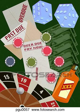 Collage of roulette, alcohol and overdue bills View Large Illustration Stock Illustration - Collage of roulette, alcohol and overdue bills. Fotosearch