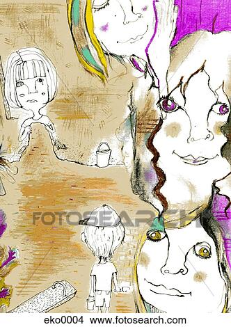Stock Illustration - Collage of teenage girls. Fotosearch