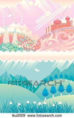 Stock Illustration - Collage of two landscapes. Fotosearch