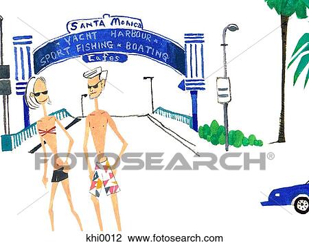 Drawing - Couple under entrance sign in santa monica. Fotosearch