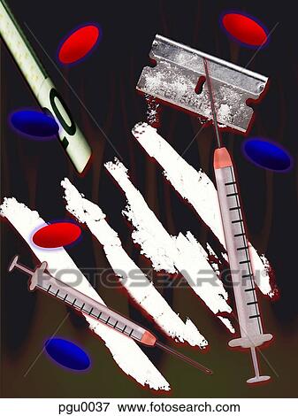 Stock Illustration - Credit card, dollar bill, razor and lines of cocaine. Fotosearch