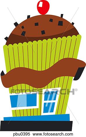 Stock Illustration - Cupcake house with cherry on top. Fotosearch