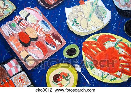Drawing - Dinner on table. Fotosearch