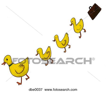 Ducks all in a row (and a briefcase) View Large Illustration Stock Illustration - Ducks all in a row (and a briefcase). Fotosearch