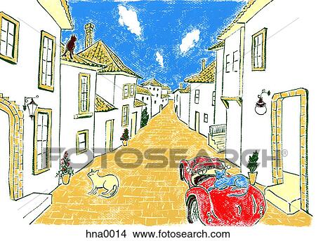 Stock Illustration - European street. Fotosearch