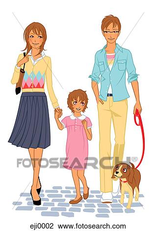 Drawing - Family with dog. Fotosearch