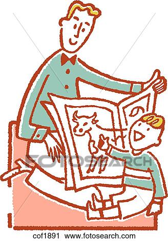 Clip Art - Father and son reading book. Fotosearch